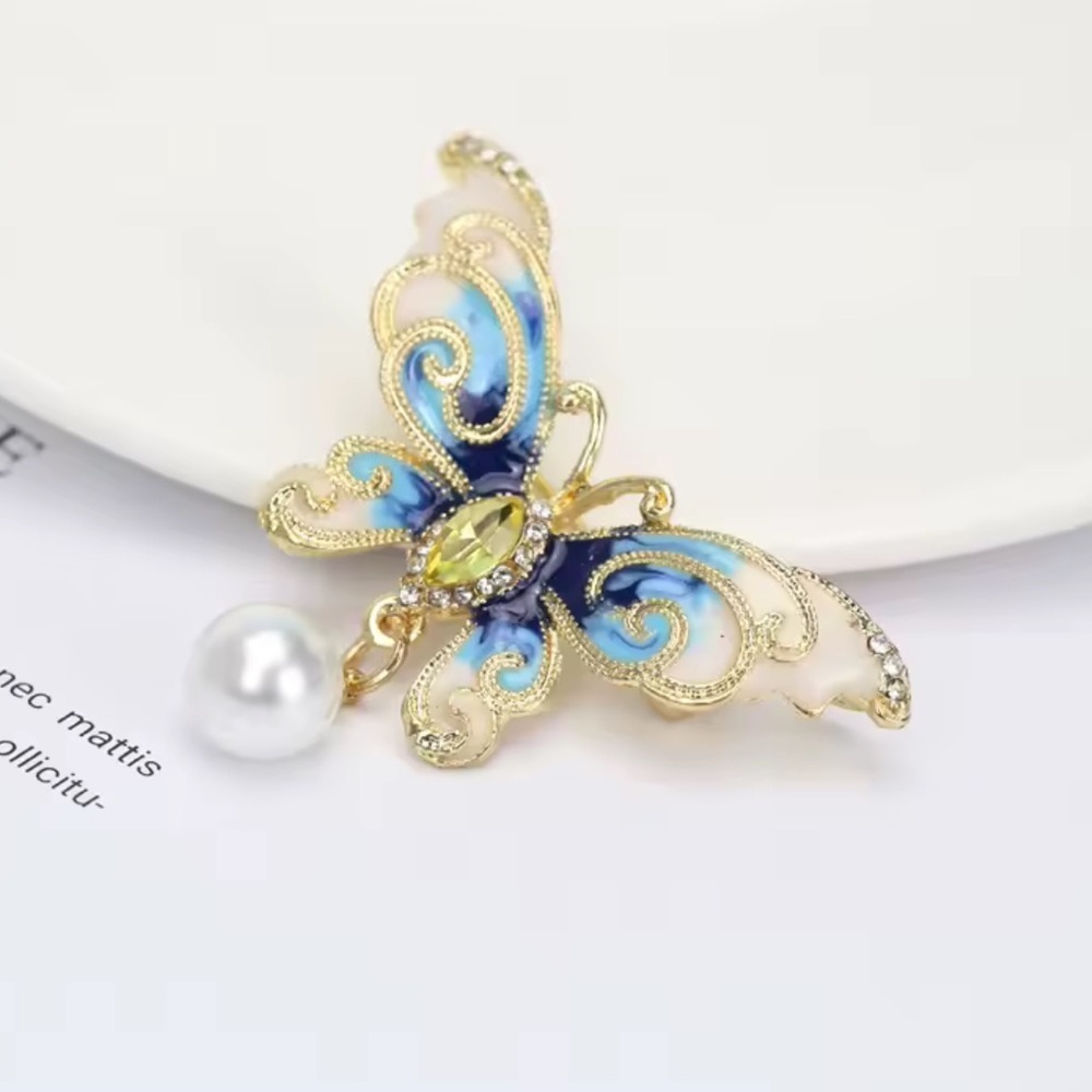 Unique vintage anthro blue and Gold Butterfly Brooch